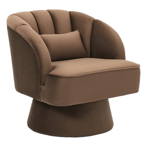 Aptliton Velvet Swivel Barrel Chair, 360 Degree Round Lounge Armchair with Plush Padding & Striped Backrest, Mid-Century Modern Accent Chair for Living Room, Bedroom, Office