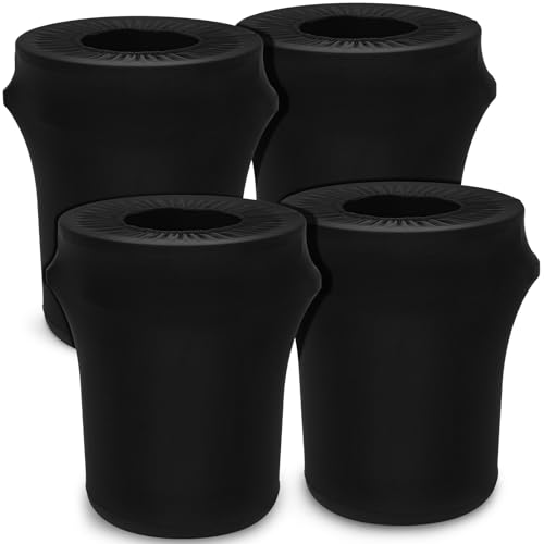 Image of Tanlade 4 Pcs 55 Gallon Stretch Trash Can Spandex Cover Outdoor Waste Garbage Can Spandex Covers for Indoor Kitchen Outdoor Round Waste Container Bin, Without Trash Bin (Black)