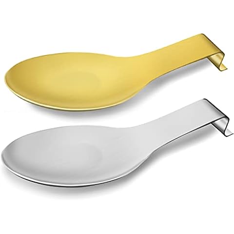 Spoon Rest Set of 2 Stainless Steel Spoon Rest Holder for Kitchen Counter Utensil Rest Spatula Ladle Holder (Gold & Silver) Cover