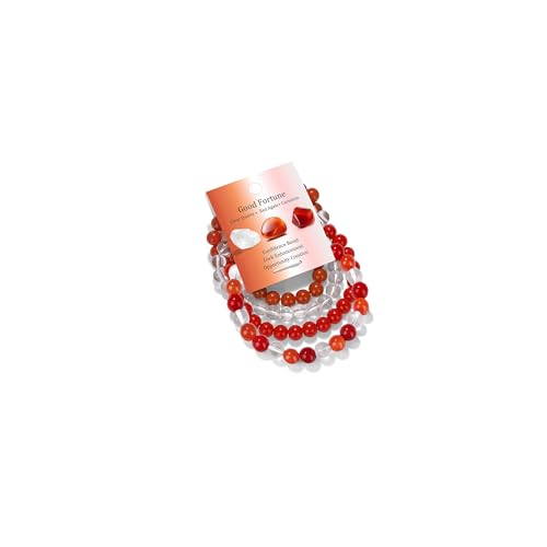 Naupyal 4pcs Natural Stone Beaded Bracelets for Women Men,Healing Crystal Gemstones Stretch Bracelet,8mm Clear Quartz Red Agate Carnelian Bracelet Gemstone Good Fortune Lucky Spiritual Jewelry Gifts
