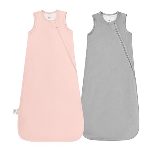 Image of Supersoft Rayon Made from Bamboo Sleep Sack 6-12 Months 0.5 Tog Lightweight Toddler Sleep Sack Baby Wearable Blanket with 2-Way Zipper Summer Unisex Sleeping Bag for Babies (2 Pack) Pink & Gray