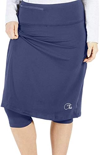 Modest Athletic Sweat Skirt Built in Shorts Leggings Pockets Skort | Girls Womens Knee Length Skirts (Navy, 10)