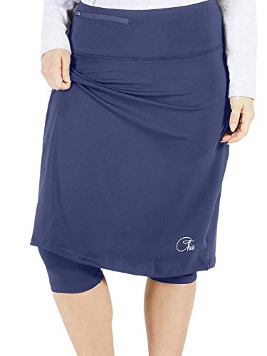 Modest Athletic Sweat Skirt Built In Shorts Leggings Pockets Skort | Girls Womens Knee Length Skirts (Navy, 10) #TOP1