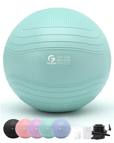 Image of Gruper Yoga Ball, Extra Thick Exercise Ball for Workout Pregnancy Stability - 4 Sizes Anti Burst Balance Ball for Yoga, Pilates, Fitness, Birthing, Physical Therapy - Includes Pump
