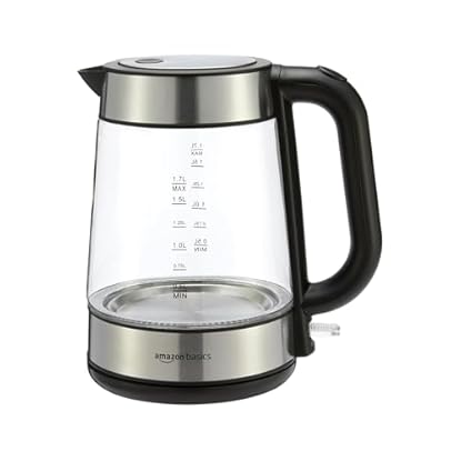 Foto di Amazon Basics Bollitore elettrico in vetro, 1.7 l, 2200W, Nero, Argento
