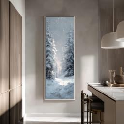 Tableau chemin forestier en hiver avec impression grand pin étroit vertical - 3