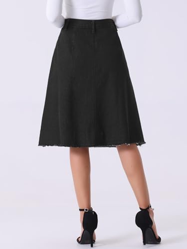 Jupe en jean midi noire boutonn&eacute;e Allegra K avec ourlet effiloch&eacute; - 4