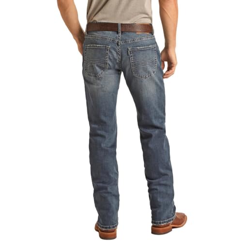 Rock & Roll Denim Men's and Hooey Revolver Medium Wash Stretch Slim Straight Pecan 34W x 36L