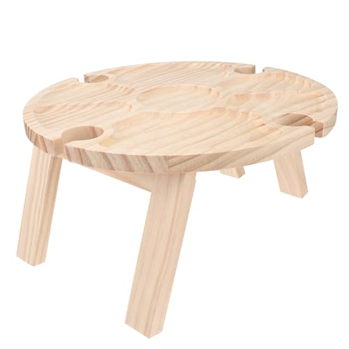 YARNOW Mesa Plegable de Madera Caqui para Picnic y Exterior, Mesa Portátil Redonda Soporte para Copas de Vino, Adecuado para Camping, Playa y Reuniones al Aire Libre