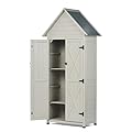 Outdoor Storage Shed with Floor & Adjustable Shelves, Wooden Garden Tool Cabinet Weatherproof, 71" Vertical Patio Organizer