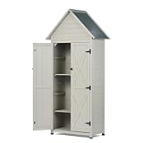 Outdoor Storage Shed with Floor & Adjustable Shelves, Wooden Garden Tool Cabinet Weatherproof, 71' Vertical Patio Organizer