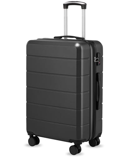 Image of YOETEY 24 Inch Checked Luggage with Spinner Wheels, Expandable Hardside Medium Suitcase with 360 Spinner Wheels & TSA Lock, Durable ABS Travel Suitcase for 3-5 Day Trips (24 in, Black)