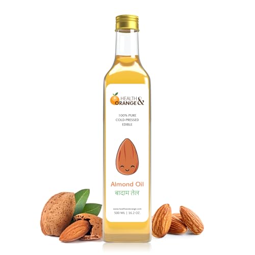 Image of H&O Sweet Almond Oil - 100% Pure Cold Pressed Edible Badam Tel - 500ml Glass Bottle - For Healthy Skin, Hair and Body