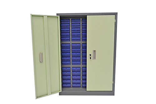 鍵扉付き スチール製 パーツキャビネット 部品 収納 パーツケース 5列-15段 引き出し ブルー S515D-B