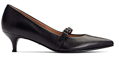 Vionic Women's Kit Minnie Mary Jane Heel - Ladies Kitten Heels with Concealed Orthotic Arch Support Black Leather 6.5 Medium US3