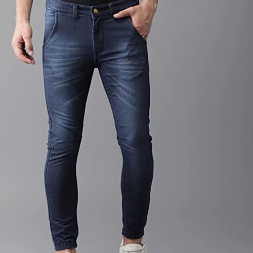 Image of CAHOOT Men's Navy Blue Tapered Dark- Wash Denim Jeans | Stretchable Cotton Mid-Rise Denim Jeans Crafted with Comfort Fit and High Performance for Everyday Wear