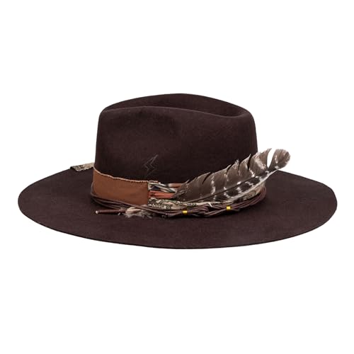 Image of RUEDIGER Vintage Wide Brim Fedora Hats 100% Wool Stiff Felt Hat Rancher Hat with Lightning Logo Handmade Distressed /Burned