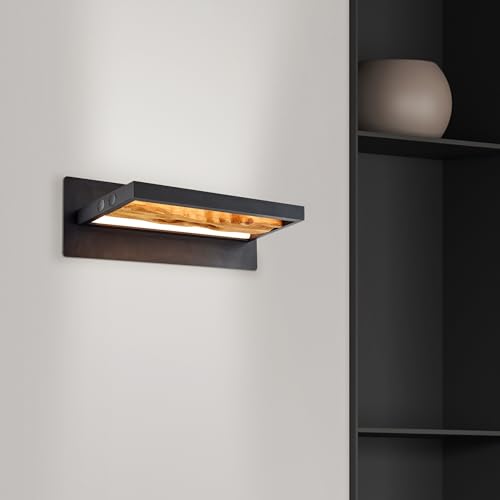 Aplique LED de pared con madera y metal negro de bajo consumo