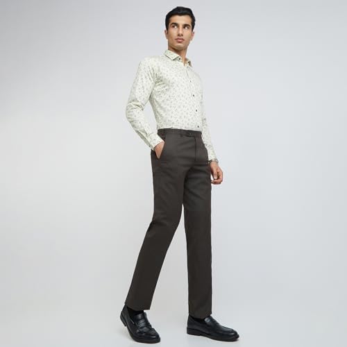 Image of Park Avenue Men's Mid Rise Structure Pattern Regular Fit Polyester Blend Flat Front Formal Trouser