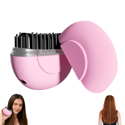 Mini Hair Straightener Rechargeable Portable Hair Straightener Brush 3-Speed Temperature Control Rechargeable FastHeating Hot CombAnti-Scald Shell Portable Travel for Women (Pink)