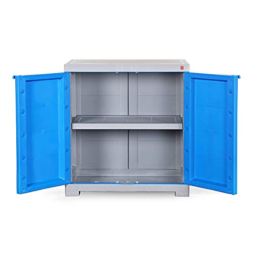 Image of Cello Novelty Big Plastic Cupboard with 3 Shelves and 4 Doors (White and Grey) Novelty Plastic Compact 2 Door Cupboard - Blue and Grey
