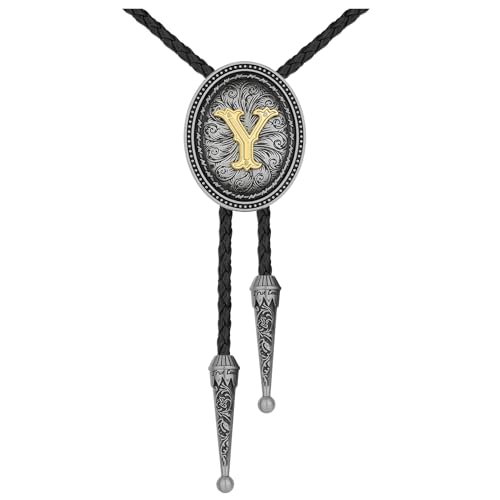 Image of HUABOLA CALYN Bolo tie for Men, Western Cowboy Golden Alphabet Initial Letter ABCDJMR to Y Costume Bolo ties Neckties
