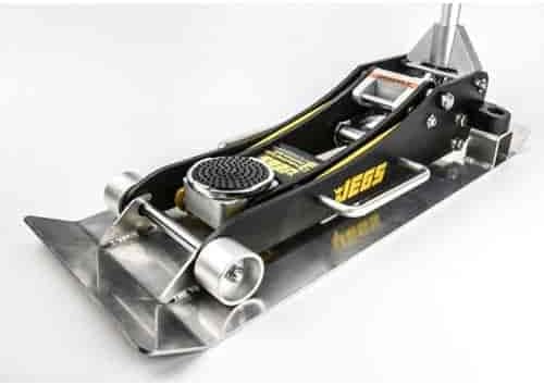JEGS Professional Low-Profile 2-Ton Aluminum Floor Jack With Skid Plate | 3 ½ Inch Minimum Saddle Height | Lightweight Construction | 360 Degree Rotating Saddle