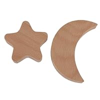 ULTECHNOVO 2pcs Star Moon Hook Wooden Wall-Mounted Clothes Hanger Creative Self-Adhesive Wall Clothing Storage Hook for Bathroom Bedroom