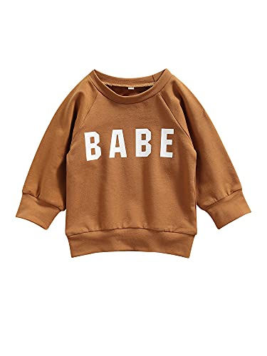 Autumn Baby Boys Girls Clothes Babe Sweatshirt Tops Infant Toddler Letter Print Pullover Casual Tops 0-3Y Brown
