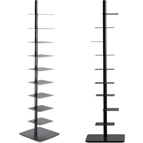 Estantería estrecha de metal de 9 niveles para espacios pequeños, ajuste de rotación libre, torre vertical alta y estrecha (negro, 15.8 pulgadas de profundidad x 15.8 pulgadas de ancho x 69 pulgadas