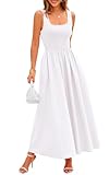 Potany Sundresses for Women Casual Summer Sleeveless Square Neck A Line Flowy Long Graduation Beach Vacation Maxi Tank Dresses 2024 Spring Outfits with Pockets(White,L)