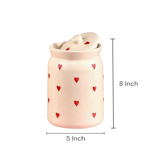 Image of Heart-Shaped Ceramic Storage Jar Set - 2 x 2 KG (2000 ml) - Martban Pickle Container - Kitchen Storage for Pickle, Chutneys and Sauces - Durable, and Easy to Clean (Pack of 2), Brown