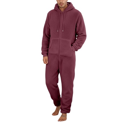 RUMAOZIA Mono de invierno para hombre, cálido, de peluche, con cremallera, traje de forro polar, mono de pijama, para hombres, adolescentes, pareja, invierno, Navidad, con bolsillo, O Vino, XL