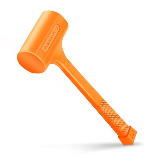 YIYITOOLS 2LB Dead Blow Hammer, Heavy Duty Unibody Molded, Dead-Blow with Steel Ball Shot Filled Head, Ergonomic Checkered Grip, Spark and Rebound Resistant, Orange, Ideal for DIY, Automotive