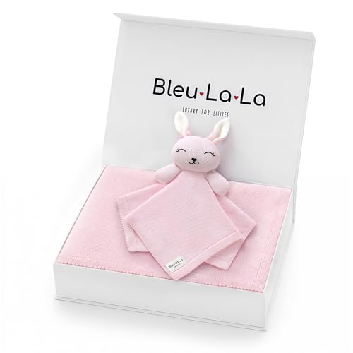 Image of Baby Gift Set - Organic Cotton Newborn Blanket and Lovey Security Blanket Set, Gifts for Baby Girl, Mother to be Gifts, (Lovey - Bunny - Pink)