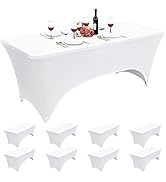 8 Pack Spandex Table Covers for 6ft Folding Tables Fitted Rectangular Tablecloth White Stretch Ta...