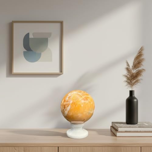 Bola de mármol amarillo siena de 10 cm con soporte artesanal CBAM 3