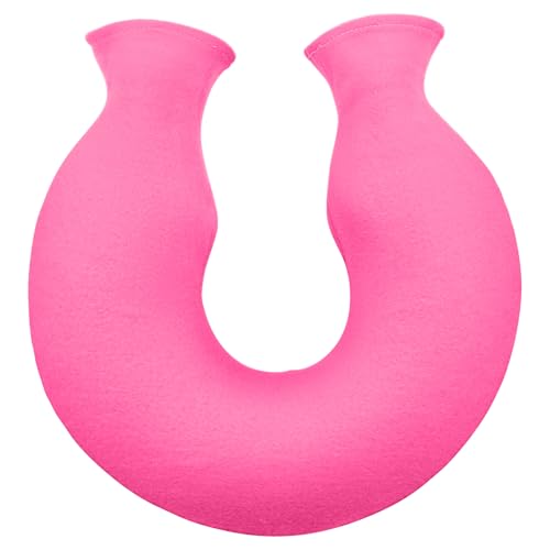 Reusable U-Shaped Hot Water Bottle with Soft Plush Cover Dual Nozzle Neck Heat Pack for Women Men Relieves Tension and Fatigue Ideal for Winter Bedtime and Office Use (Pink)
