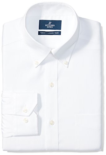 Amazon Brand - Buttoned Down Men's Tailored-Fit Button Collar Pinpoint Non-Iron Dress Shirt, White, 16.5