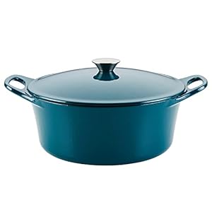 Rachael Ray Enameled Cast Iron Dutch Oven/Casserole Pot with Lid, 5 Quart, Teal