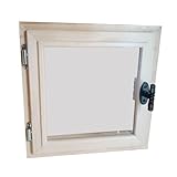OwnSpa.eu Holzfenster für Sauna, Doppelverglasung, 40 × 40 cm, zum Öffnen, mit Griff abschließbar
