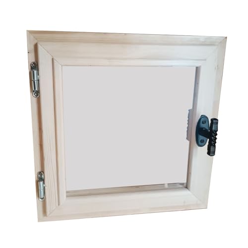 OwnSpa.eu Holzfenster für Sauna, Doppelverglasung, 40 × 40 cm, zum Öffnen, mit Griff abschließbar OwnSpa.eu Holzfenster für Sauna, Doppelverglasung, 40 × 40 cm, zum Öffnen, mit Griff abschließbar