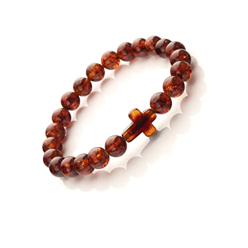 Natural Baltic amber Bracelet with cross for Men - Handmade from polished Baltic amber beads.