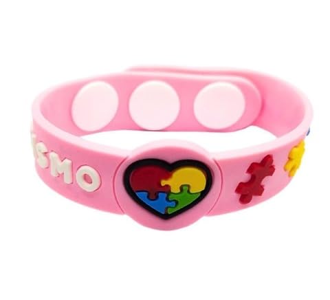 Pulseiras de Silicone de Identificação de Autismo, 19 cm, Decoradas (Rosa)