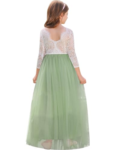 IBTOM CASTLE Flower Girl Dress Boho Sleeveless/Long Sleeve Lace Back Tulle Long Dresses Formal Birthday Pageant Ball Gown
