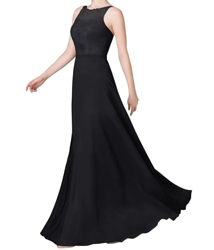 huitutu Abendkleider Damen Lang Neckholder Kleid Damen Ballkleider Elegant für Hochzeit Chiffon Brautjungfernkleider schwarz 38 Size
