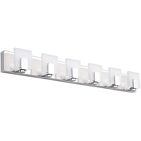 SOLFART Dimmable LED Modern Vanity Lights for Bathroom Wall Light Fixture Stainless Steel Acrylic Over Mirror 7249-6 Lights Cover