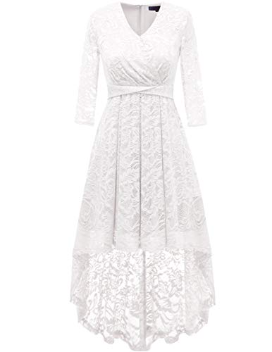 DRESSTELLS Bridesmaid Dress Mother of The Bride Dress Vestidos De Mujer Elegantes Semi Formal 3/4 Sleeves Dress for Prom Party Wedding Guest White XL