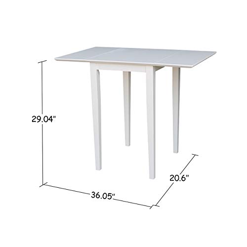 IC International Concepts, Solid Wood Small Drop Leaf Dining Table, Solid Real Wood, Sturdy Parawood, White