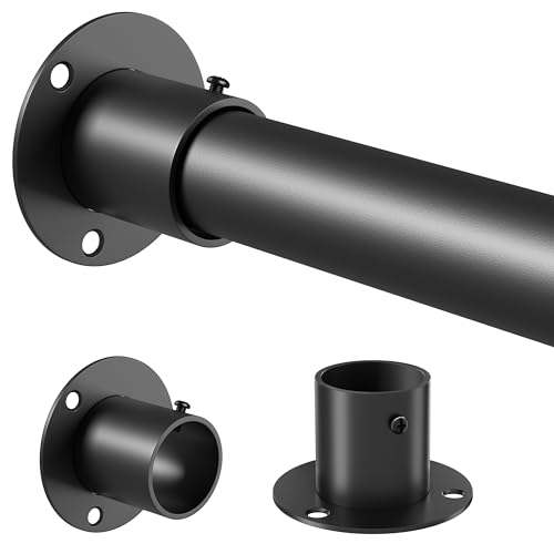 Venwemong Tringle à vêtements extensible en acier inoxydable avec douilles de fixation pour placard et rangement Noir Diamètre 25 mm 70-90 cm